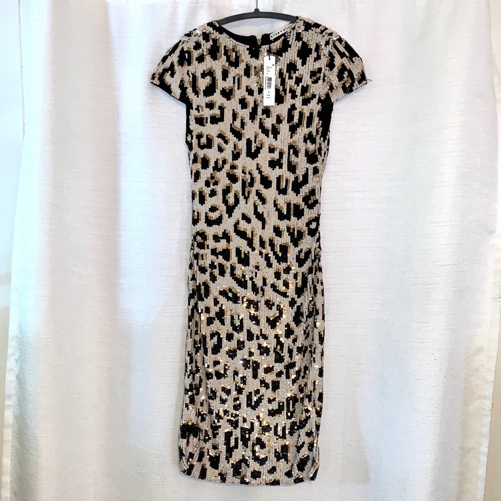 Alice & Olivia Nat Sequin Leopard Midi Dress